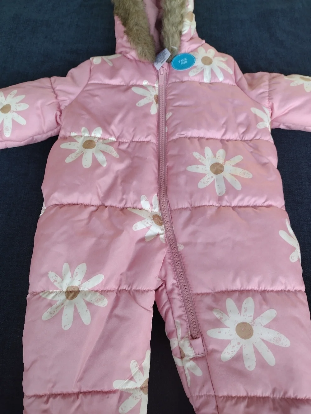 BRAND NEW Baby Girl Carter's Faux Fur-Trimmed Hooded Printed Snowsuit 6-9 M